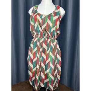 Blue Rain Geometric Chevron Sleeveless Mini Dress Pockets Scoop Neck MultiColor